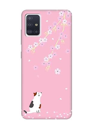 Матовый розовый чехол на samsung galaxy a71 / a715 :: котик и сакура (принт 283)