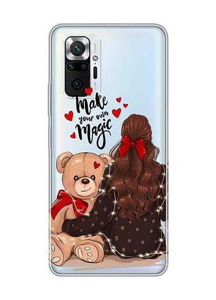 Прозрачный чехол для xiaomi redmi note 10 pro/10 pro max :: девушка с мишкой (принт 188)