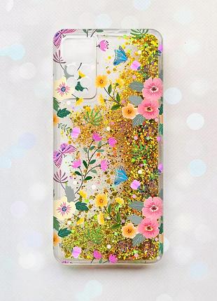 Чехол с блестками на xiaomi redmi note 11 pro золотой :: цветочный фон (принт 369)