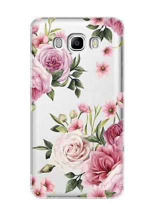 Прозорий чохол на samsung galaxy j7(2016) j710 :: рожеві квіти (принт 287)