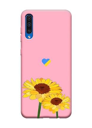 Матовый розовый чехол на samsung galaxy a50 (2019) a505/a30s :: желтые цветы (принт 364)