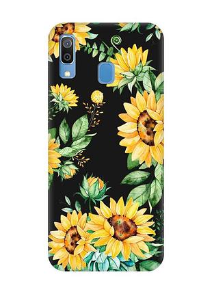 Матовый черный чехол на samsung galaxy a30 (2019)/a20 (2019) подсолнухи (принт 288)
