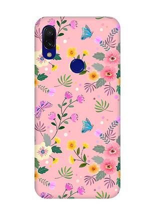 Матовый розовый чехол на xiaomi redmi 7 :: цветочный фон /принт 369/
