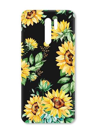 Матовый черный чехол на xiaomi redmi 9 :: подсолнухи (принт 288)