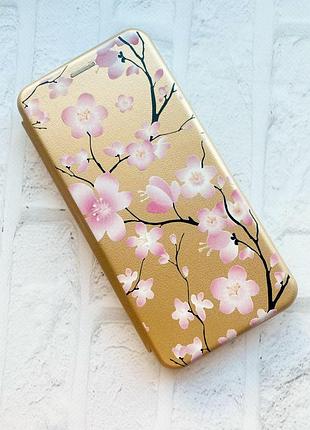 Чохол-книжка з малюнком на xiaomi redmi 7 :: золотий :: квітуча сакура /принт 282/
