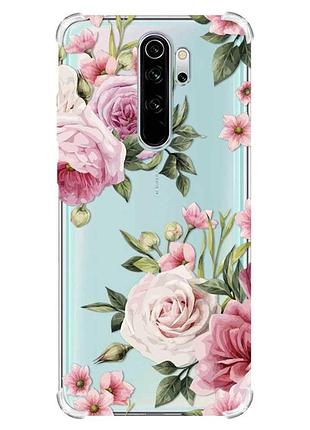 Чехол с утолщёнными углами на xiaomi redmi note 8 pro :: розовые цветы (принт 287)
