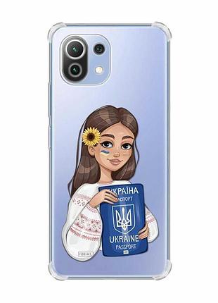 Чохол з потовщеними кутами на xiaomi mi 11 lite :: дівчина з паспортом (принт 12)