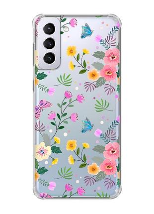 Чехол с утолщёнными углами на samsung galaxy s21 plus :: цветочный фон (принт 369)