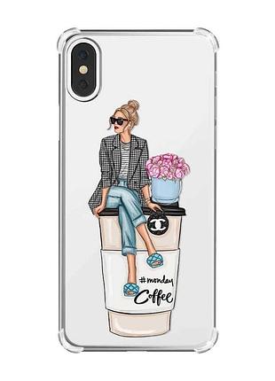 Чохол з потовщеними кутами на iphone x/xs :: дівчина на каві (принт 228)