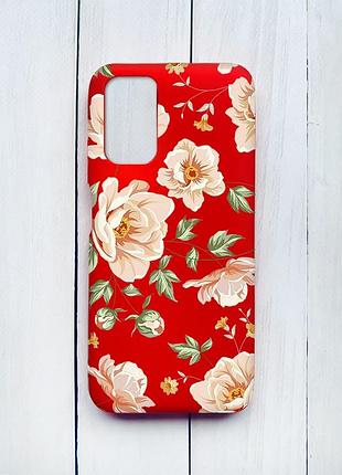 Матовый чехол на xiaomi redmi 9t красный :: цветы пастельные (принт 277)