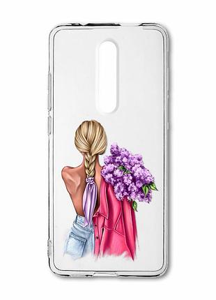 Прозорий чохол на xiaomi mi 9t / k20 дівчина з бузком (принт 7)