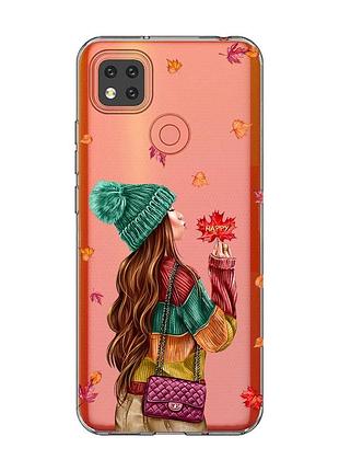 Прозрачный чехол для xiaomi redmi 9c :: девушка с листьями (принт 221)