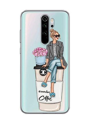 Прозрачный чехол на xiaomi redmi note 8 pro :: девушка на кофе (принт 228)
