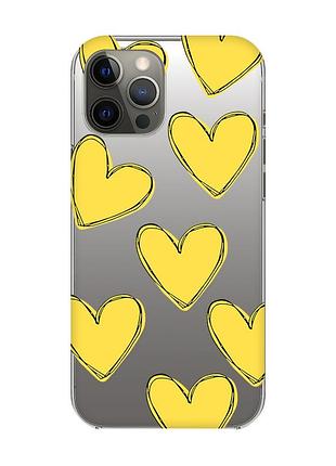 Прозорий чохол на iphone 12 pro max :: сердечка жовті (принт 259)