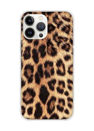 Чехол с утолщёнными углами на iphone 14 pro max :: леопардовый дизайн (принт 383)