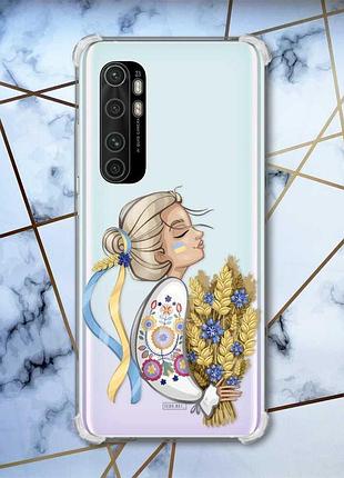 Чохол з потовщеними кутами на xiaomi mi note 10 lite українка з колосками (принт 173)