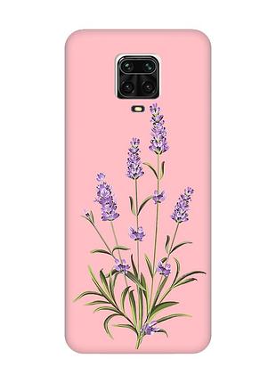 Матовый розовый чехол на xiaomi redmi note 9 pro / 9s / 9 pro max :: веточки лаванды (принт 266)