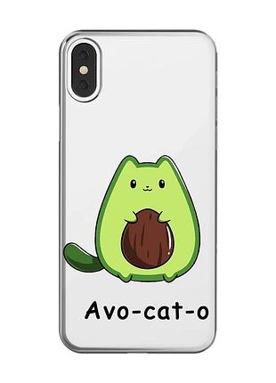 Прозрачный чехол на iphone x/xs :: котик авокадо (принт 306)