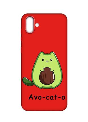 Матовый красный чехол на samsung galaxy a04 :: котик авокадо (принт 306)