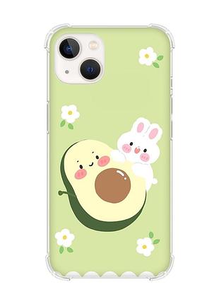 Чехол с утолщёнными углами на iphone 14 plus :: авокадо и зайчонок (принт 311)