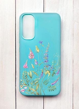 Матовый чехол на samsung a34 5g бирюзовый :: цветочная идиллия (принт 382)