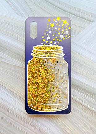 Чехол с плавающими блестками на xiaomi redmi 9a золотой :: банка со звёздами (принт 366)