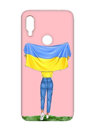 Матовый чехол с розовыми боками на xiaomi redmi note 7/7 pro :: девушка с флагом /принт 263/