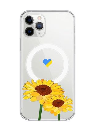 Магнітний чохол на iphone 11 pro max із підтримкою magsafe :: жовті квіти (принт 364)