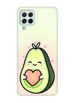 Матовый чехол с бирюзовыми боками на samsung galaxy a22 4g/ m32/ m22 :: кавай авокадо с сердечком (принт 310)
