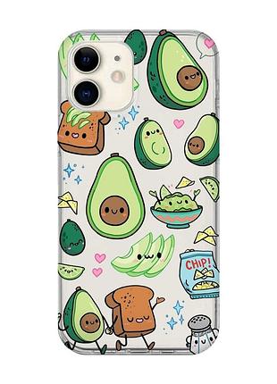 Прозрачный чехол на iphone 12 mini :: милашки авокадо каваи (принт 305)