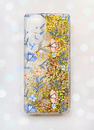 Чохол з плаваючими золотими блискітками на xiaomi redmi note 11 квітковий фон (принт 371)