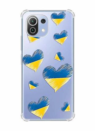 Чохол з потовщеними кутами на xiaomi mi 11 lite :: сердечка. україна (принт 258)