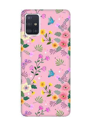 Матовый розовый чехол на samsung galaxy a71 / a715 :: цветочный фон (принт 369)