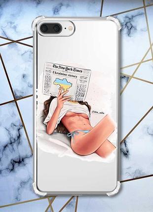 Чехол с утолщёнными углами на iphone 7 plus/8 plus :: девушка с газетой (принт 31)