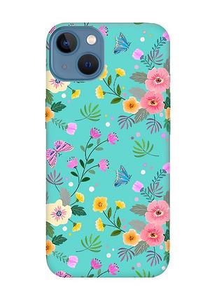 Матовый бирюзовый чехол на apple iphone 13 :: цветочный фон (принт 369)