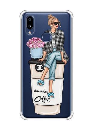 Чехол с утолщенными углами на samsung galaxy a10s/a107 :: девушка на кофе (принт 228)