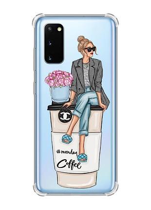 Чохол із потовщеними кутами на samsung galaxy s20 plus :: дівчина на каві (принт 228)