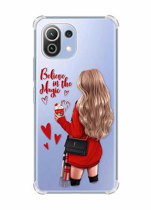 Чохол з потовщеними кутами на xiaomi mi 11 lite :: дівчина з кавою (принт 137)