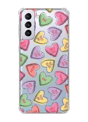 Чехол с утолщёнными углами на samsung galaxy s21 plus :: сердечка с текстом (принт 333)