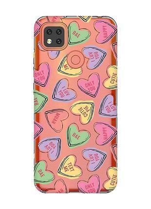 Прозрачный чехол для xiaomi redmi 9c/10a :: сердечка с текстом (принт 333)