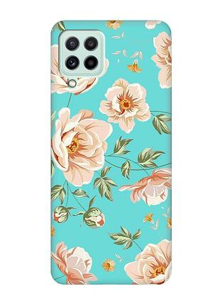 Матовий бірюзовий чохол на samsung galaxy m32/m22/a22 4g :: квіти пастельні (принт 277)