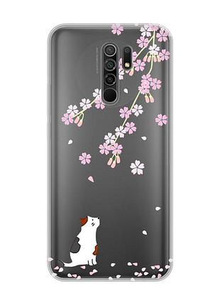 Прозорий чохол на xiaomi redmi 9 :: котик і сакура (принт 283)