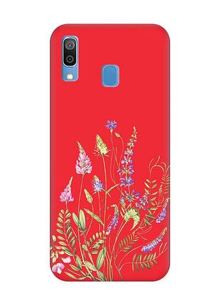 Матовый красный чехол на samsung galaxy a30 (2019) / a20 (2019) :: цветочная идиллия (принт 382)