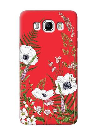 Матовый красный чехол на samsung galaxy j7(2016) j710 цветы полевые (принт 363)