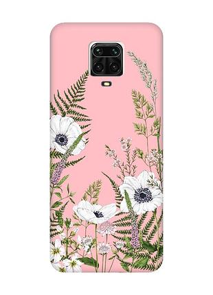 Матовый розовый чехол на xiaomi redmi note 9 pro / 9s / 9 pro max :: цветы полевые (принт 363)