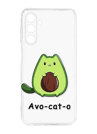 Прозрачный силиконовый чехол для samsung galaxy m14 :: котик авокадо (принт 306)