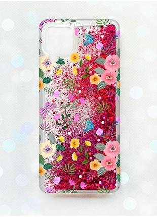 Чохол з плаваючими блискітками samsung galaxy a12 рожевий :: квітковий фон (принт 369)