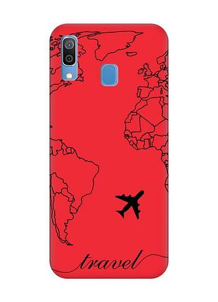 Матовый красный чехол на samsung galaxy a30 (2019) / a20 (2019) :: карта. контур (принт 330)