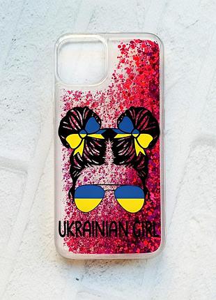 Чохол із плаваючими блискітками на iphone 13 рожевий :: українська дівчина (принт 113)