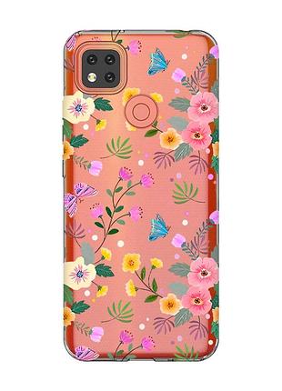 Прозорий чохол для xiaomi redmi 9c/10a :: квітковий фон (принт 369)